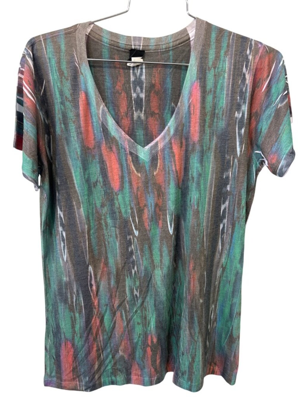 Cruel TShirt 2XL Abstract Print V Neck Short Sleeve Green Orange Indie